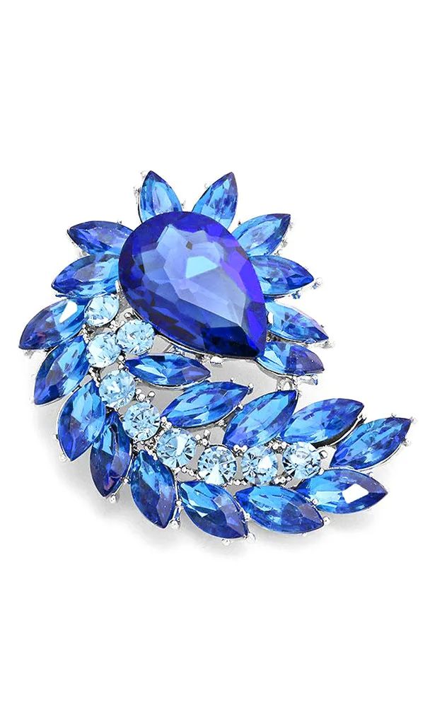 06233 Blue Crystal Marquise Cluster Brooch