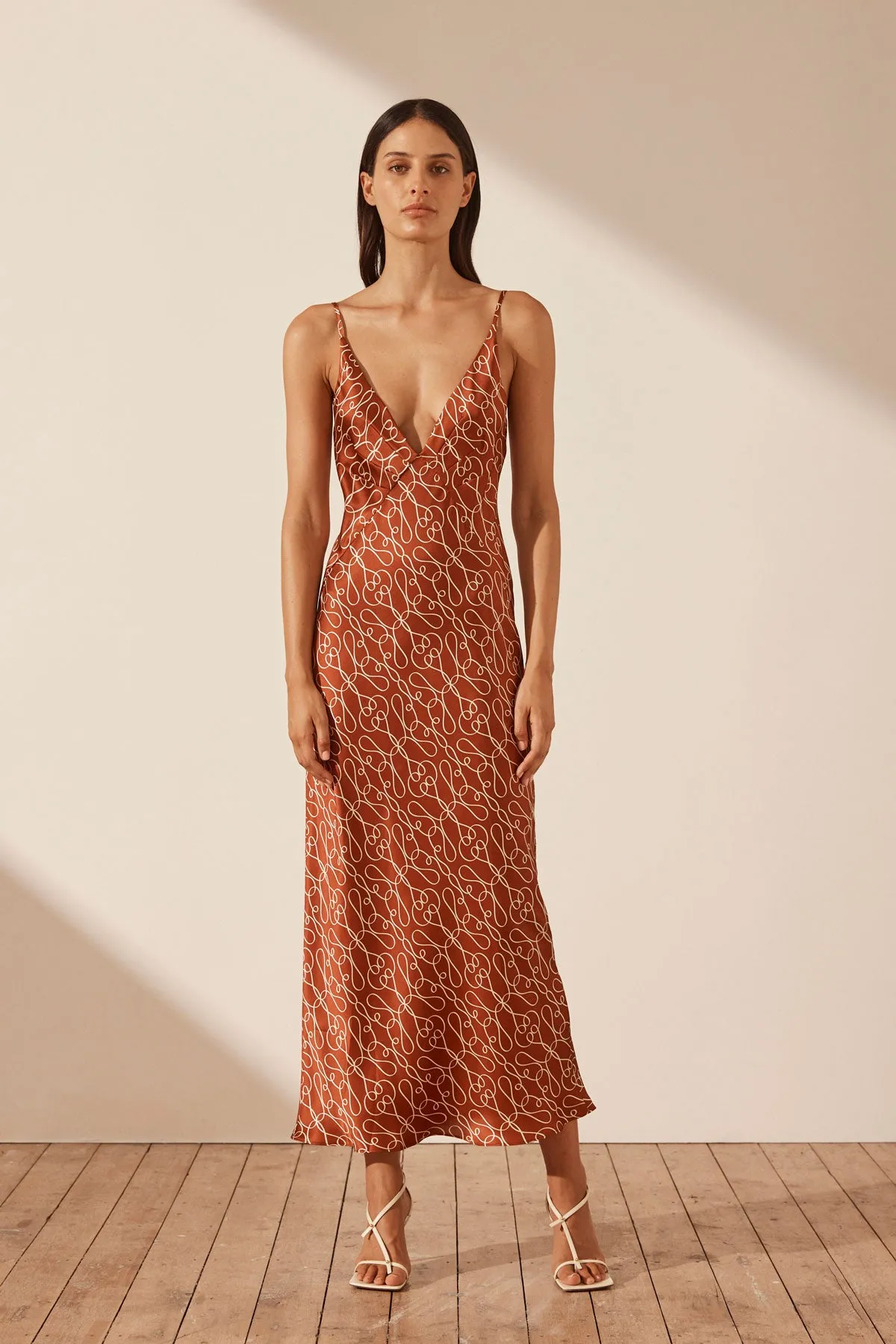 Artisti Silk Plunged Slip Midi Dress