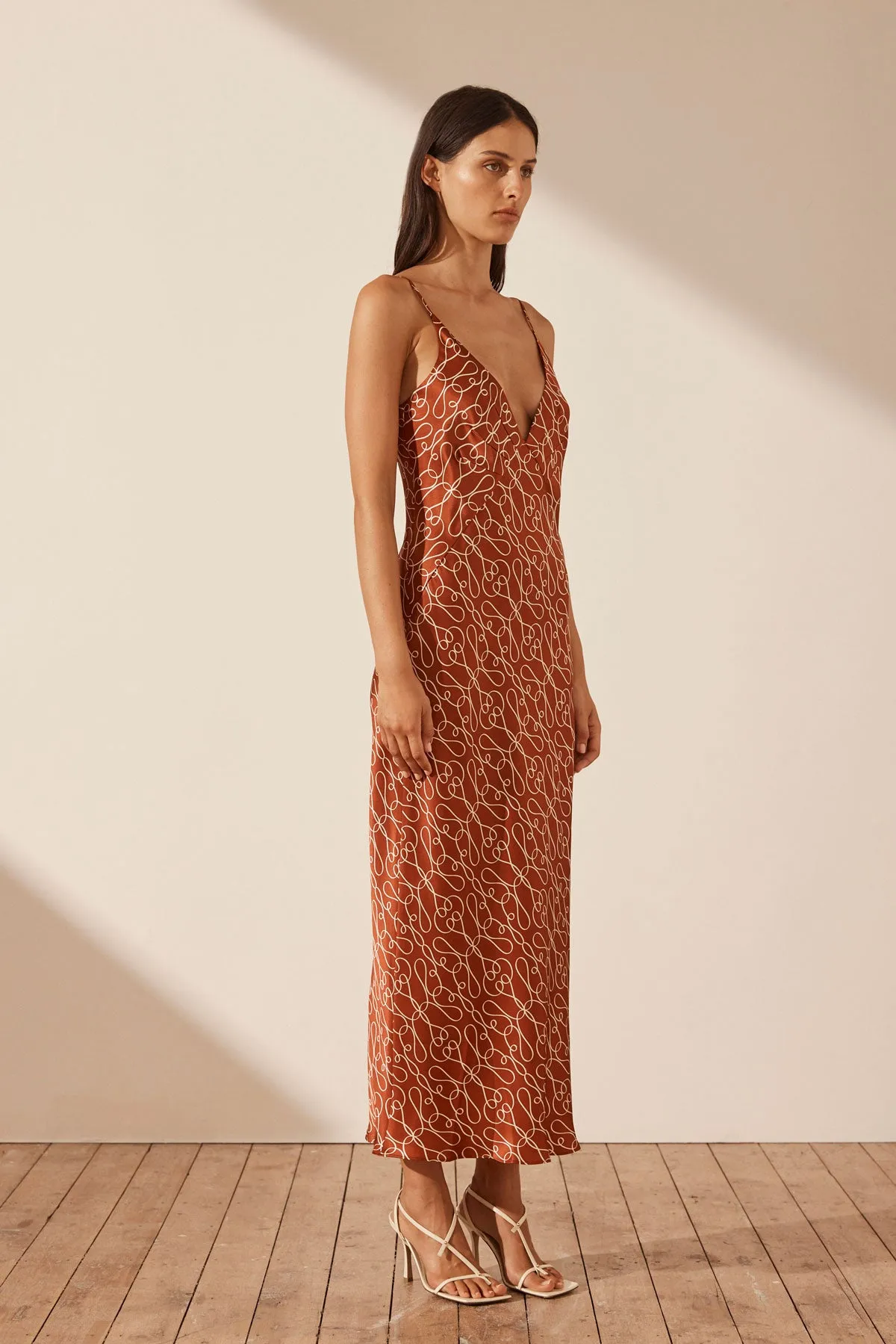 Artisti Silk Plunged Slip Midi Dress