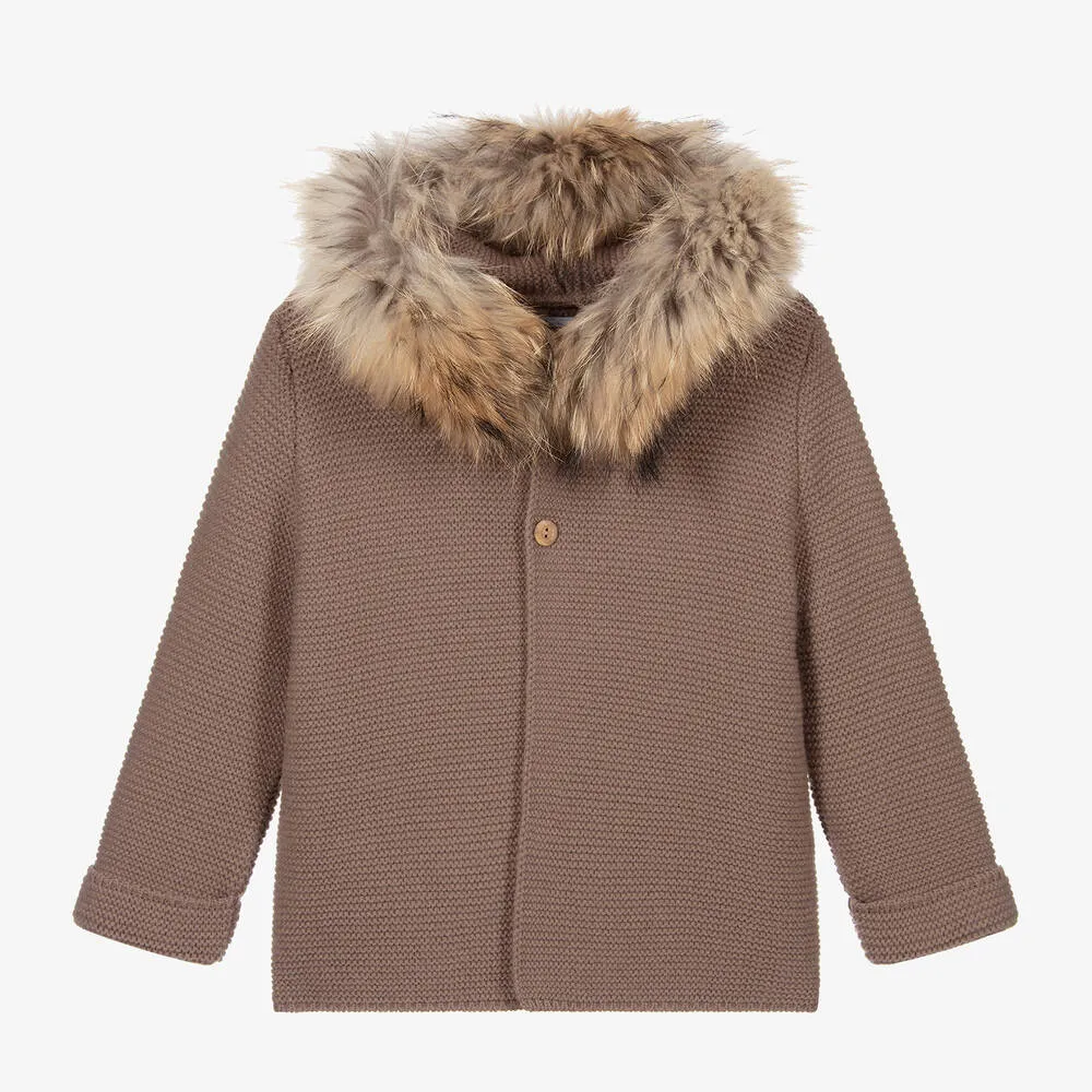 Beige Coat & Fur Trim Hood