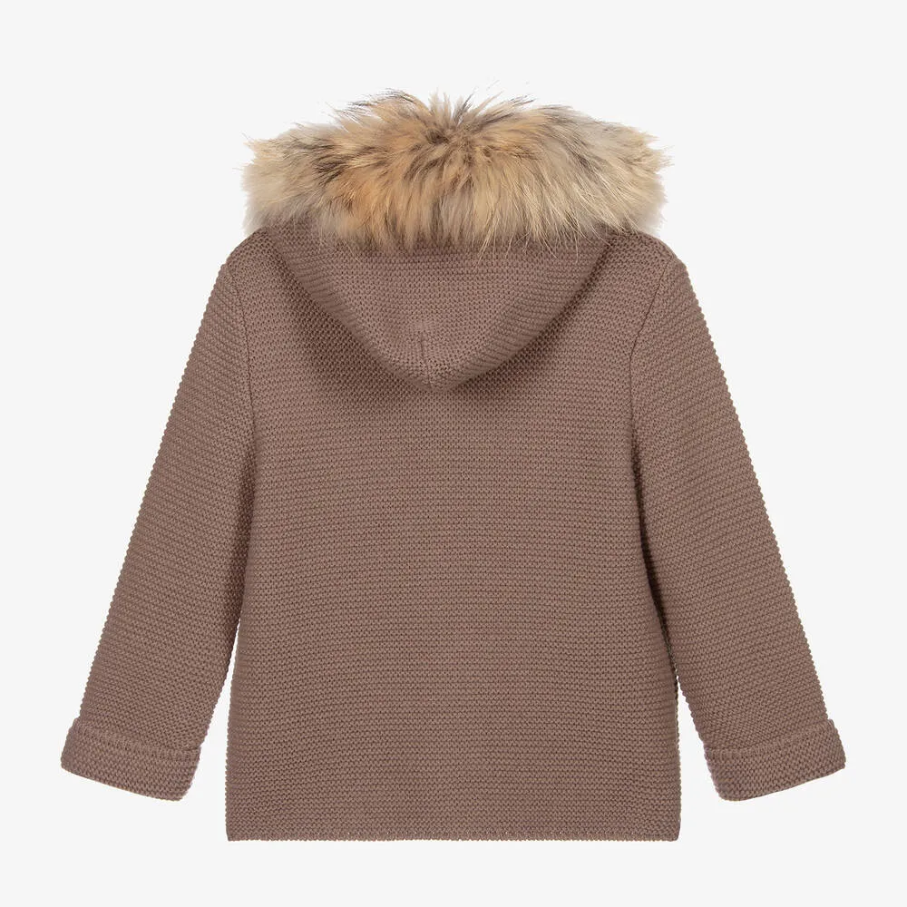 Beige Coat & Fur Trim Hood