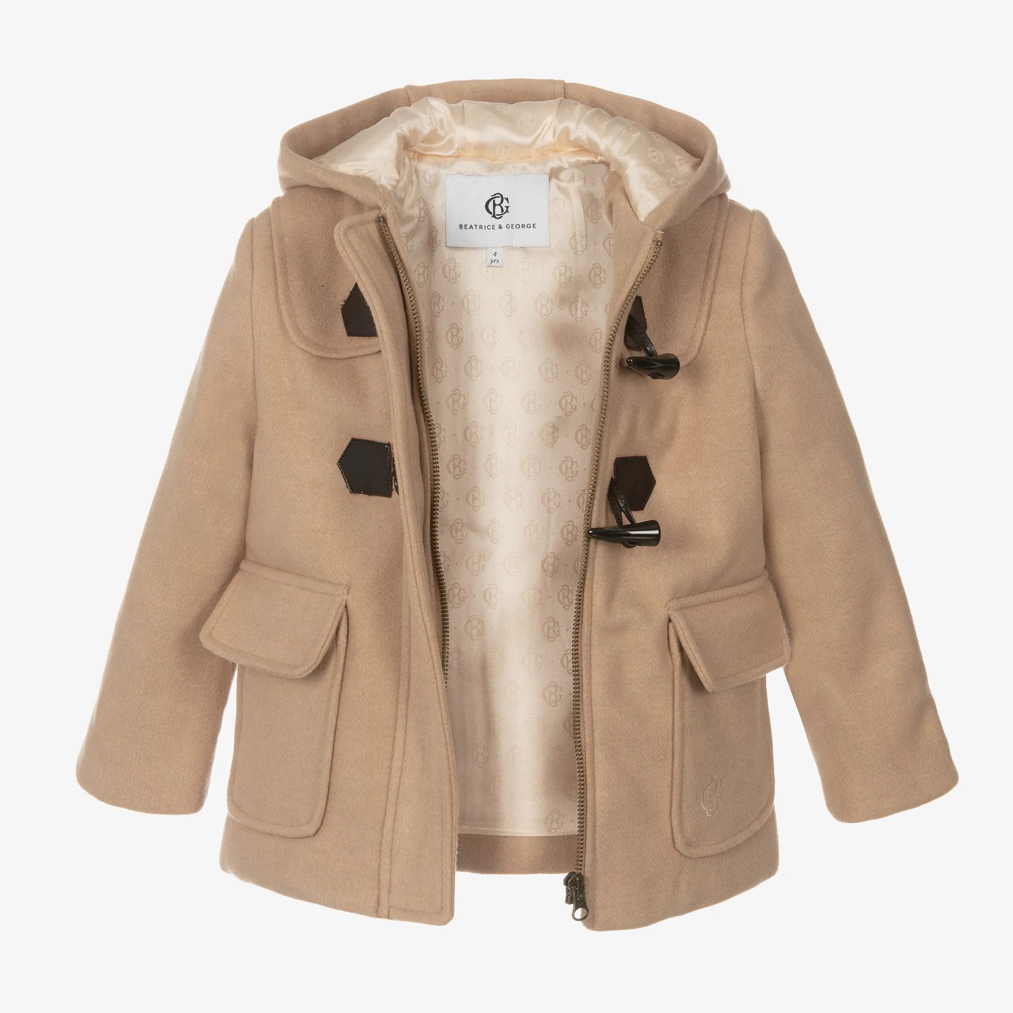 Beige Wool-Blend Duffle Coat