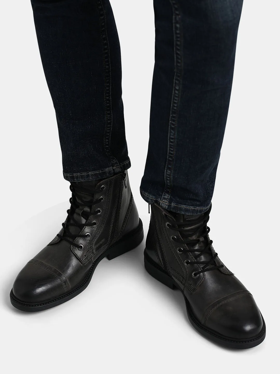 Black Mid-Top Leather Boots