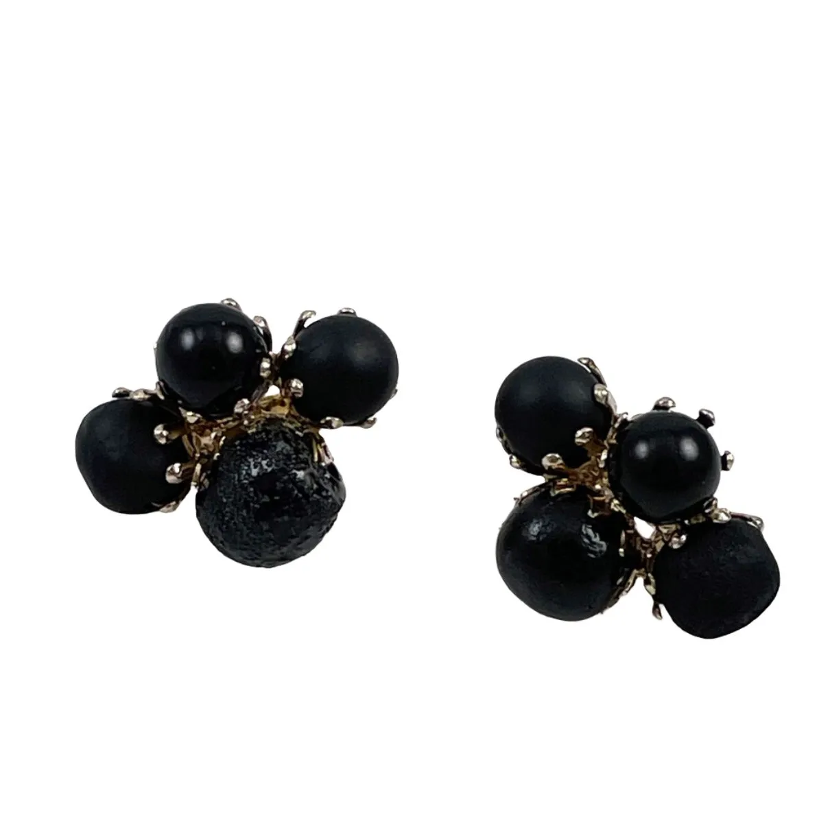 Black Vogue Beaded Clip On Earrings 1950's