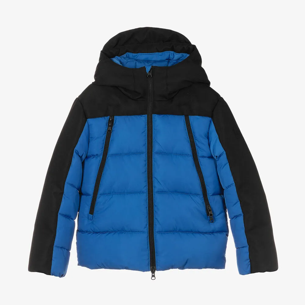 Blue & Black Hooded Padded Coat