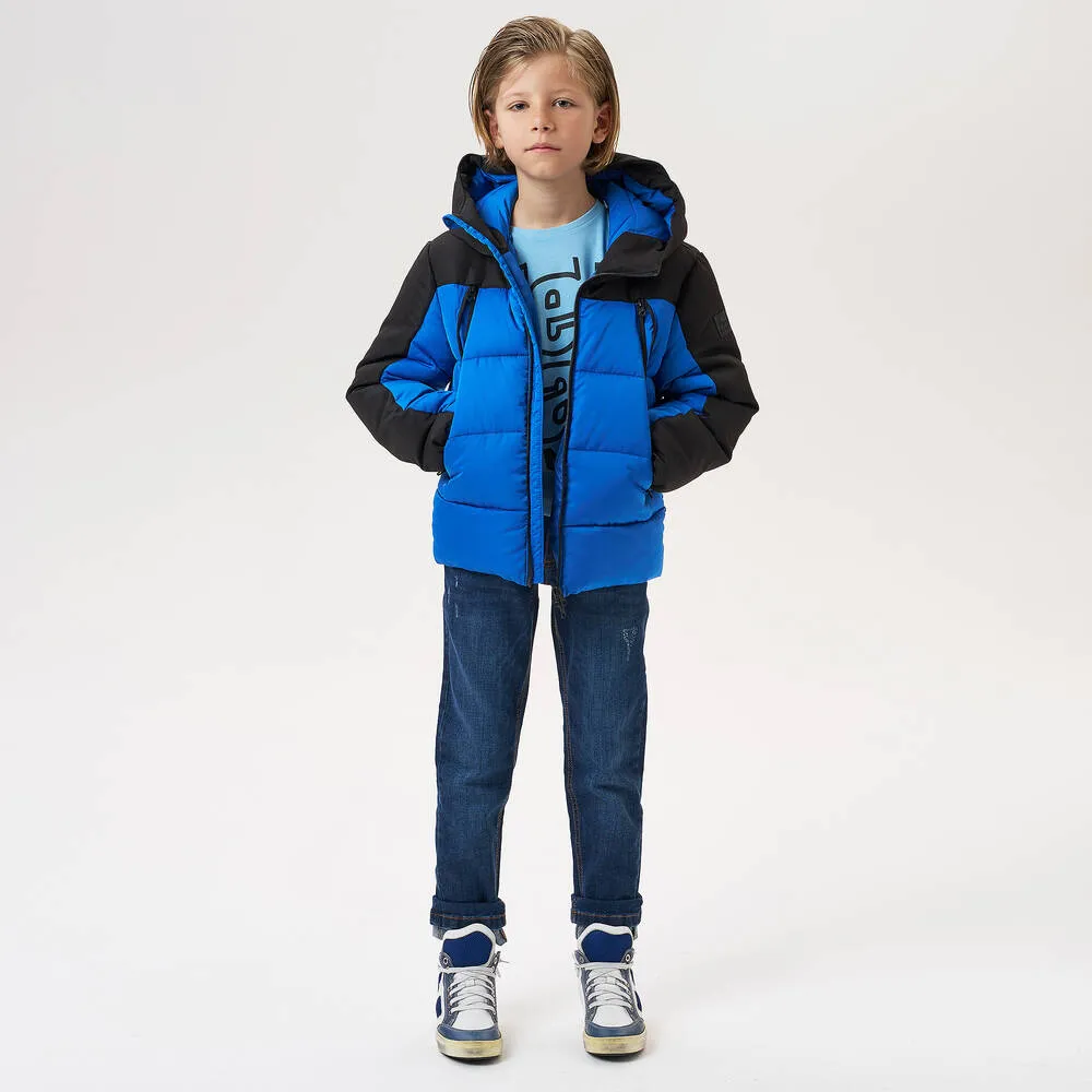 Blue & Black Hooded Padded Coat