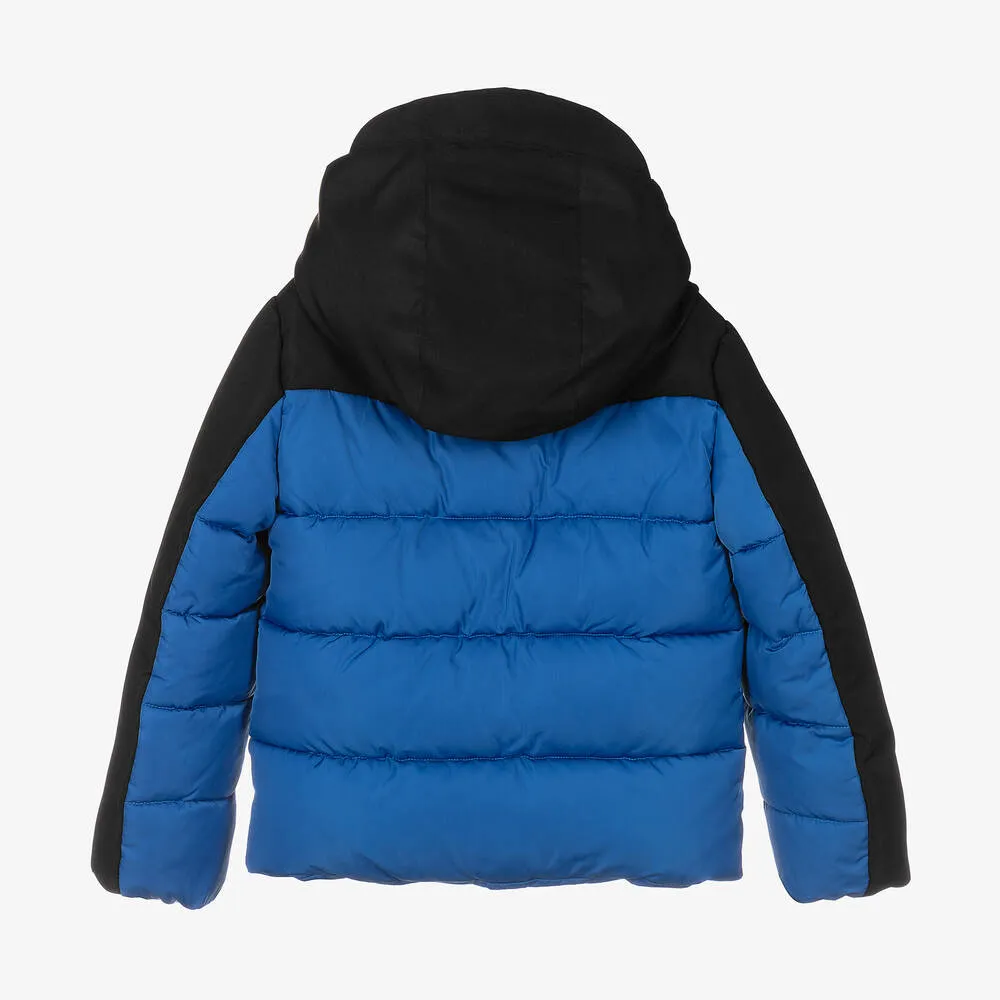 Blue & Black Hooded Padded Coat