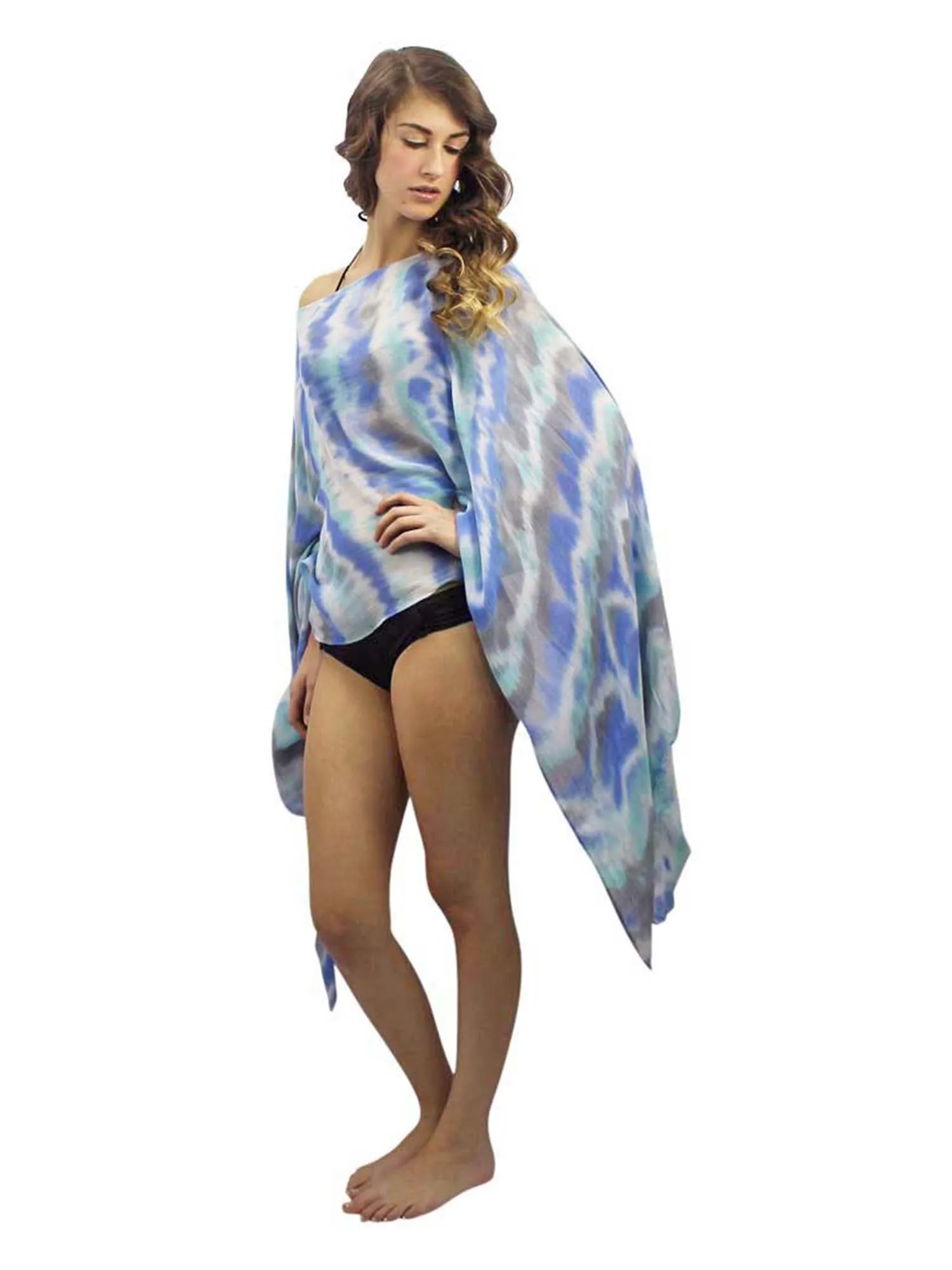 Blue Tie Dye Lightweight Poncho Beach Cover Up