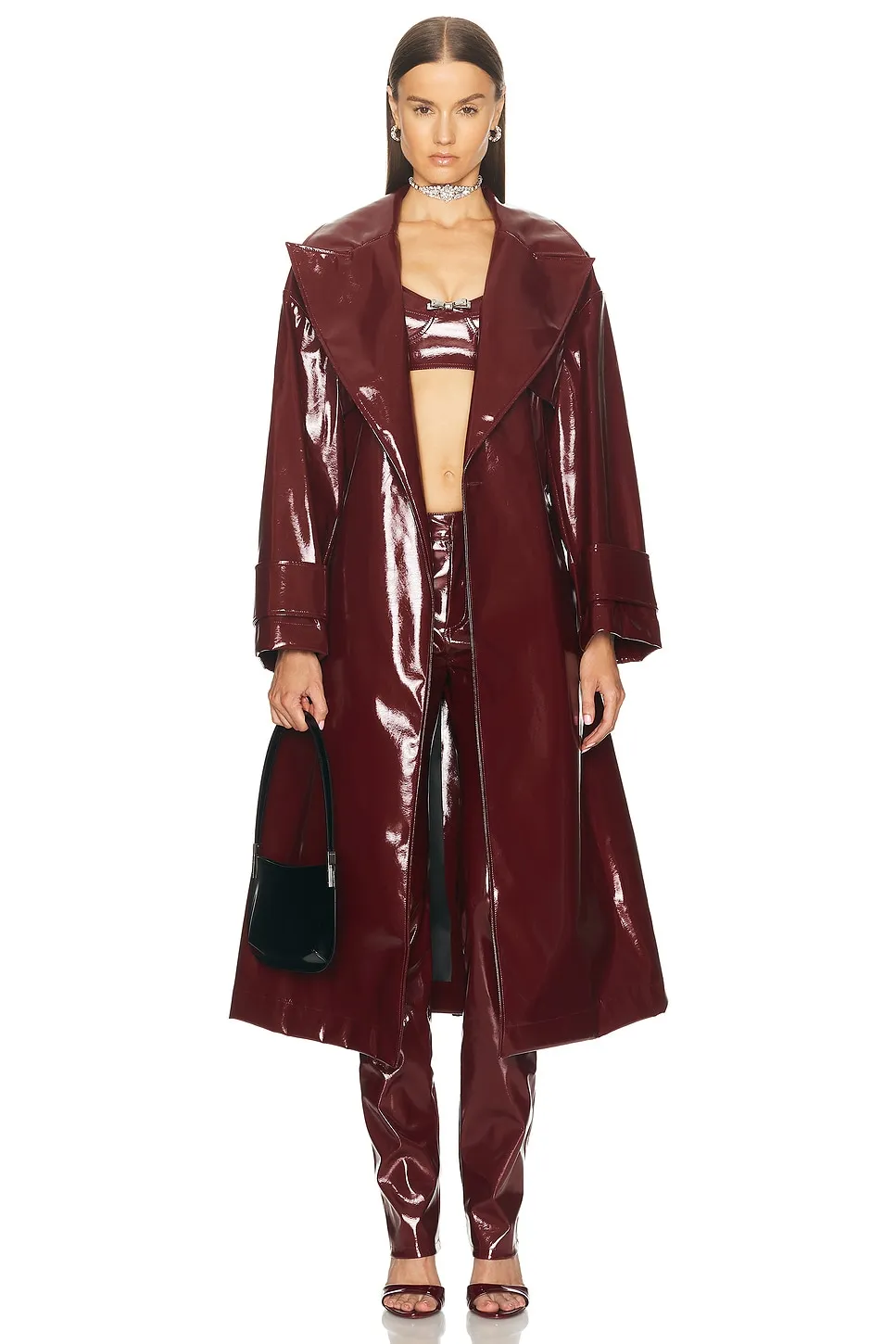 Blumarine Faux Patent Leather Trench Coat 
        