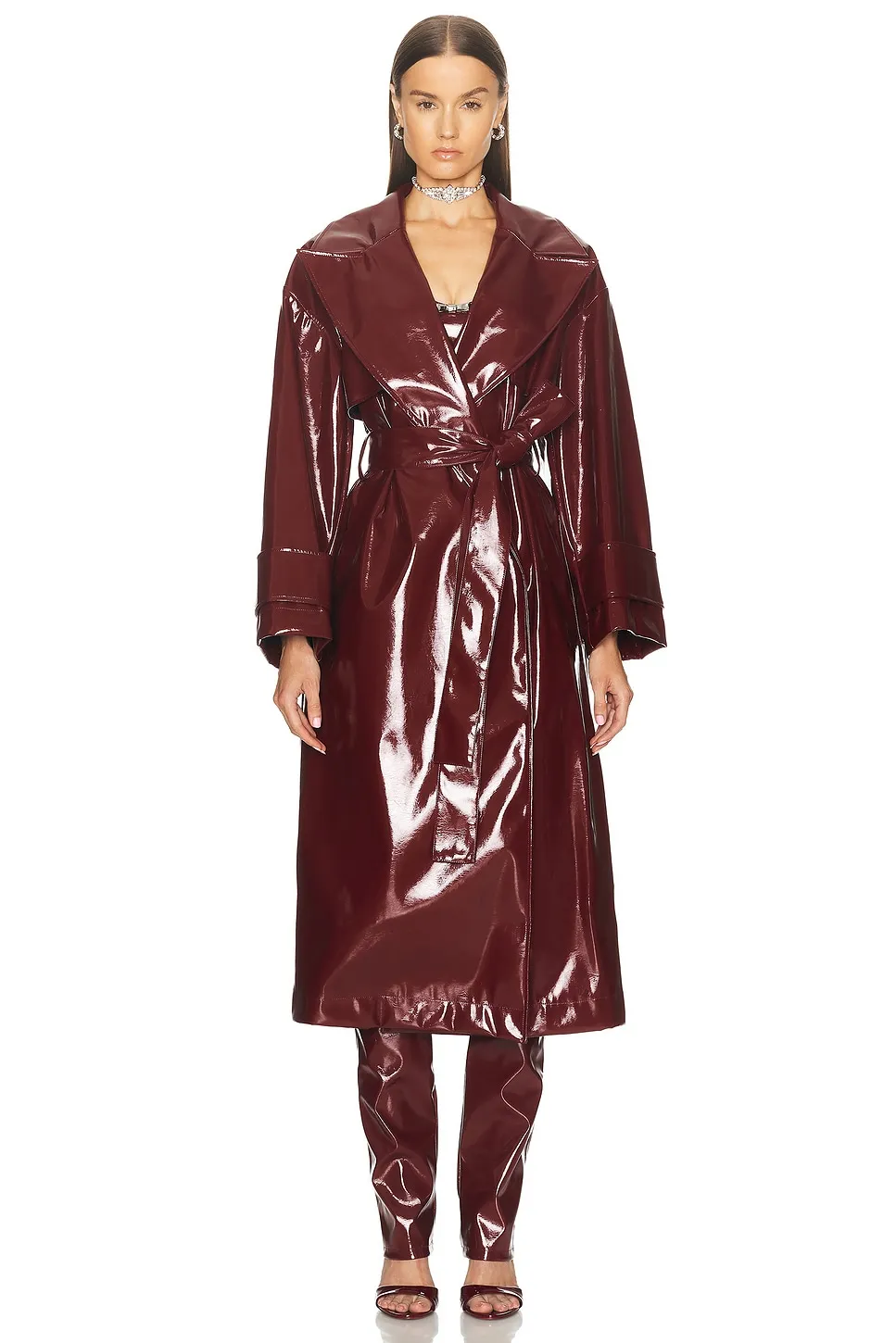 Blumarine Faux Patent Leather Trench Coat 
        