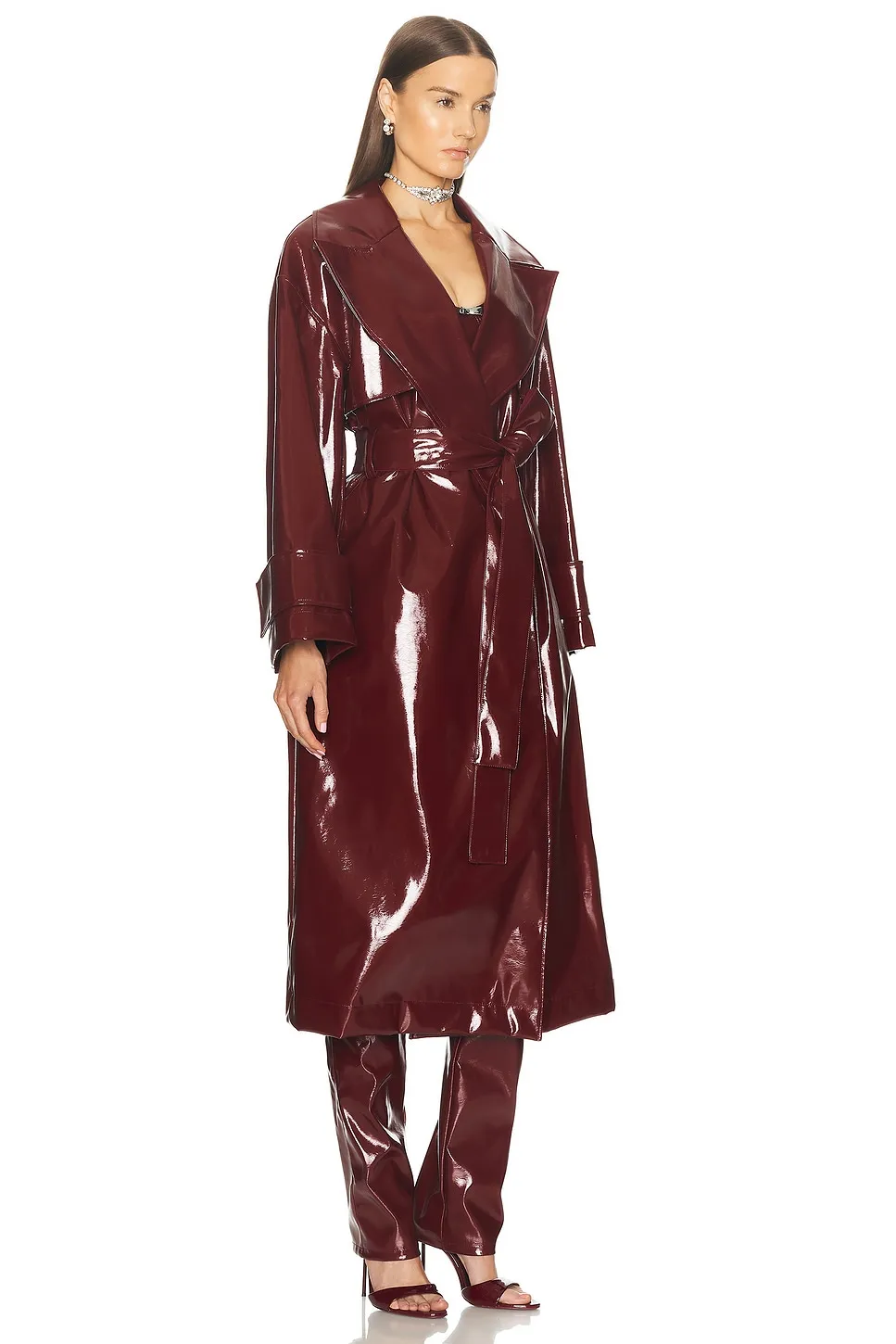 Blumarine Faux Patent Leather Trench Coat 
        