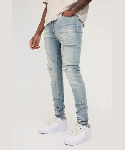 boohoo Mens Tall Overdye Skinny Distressed Carpenter Jeans