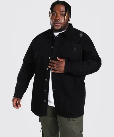 boohooMAN Mens Plus Size Longline Denim Shirt Jacket