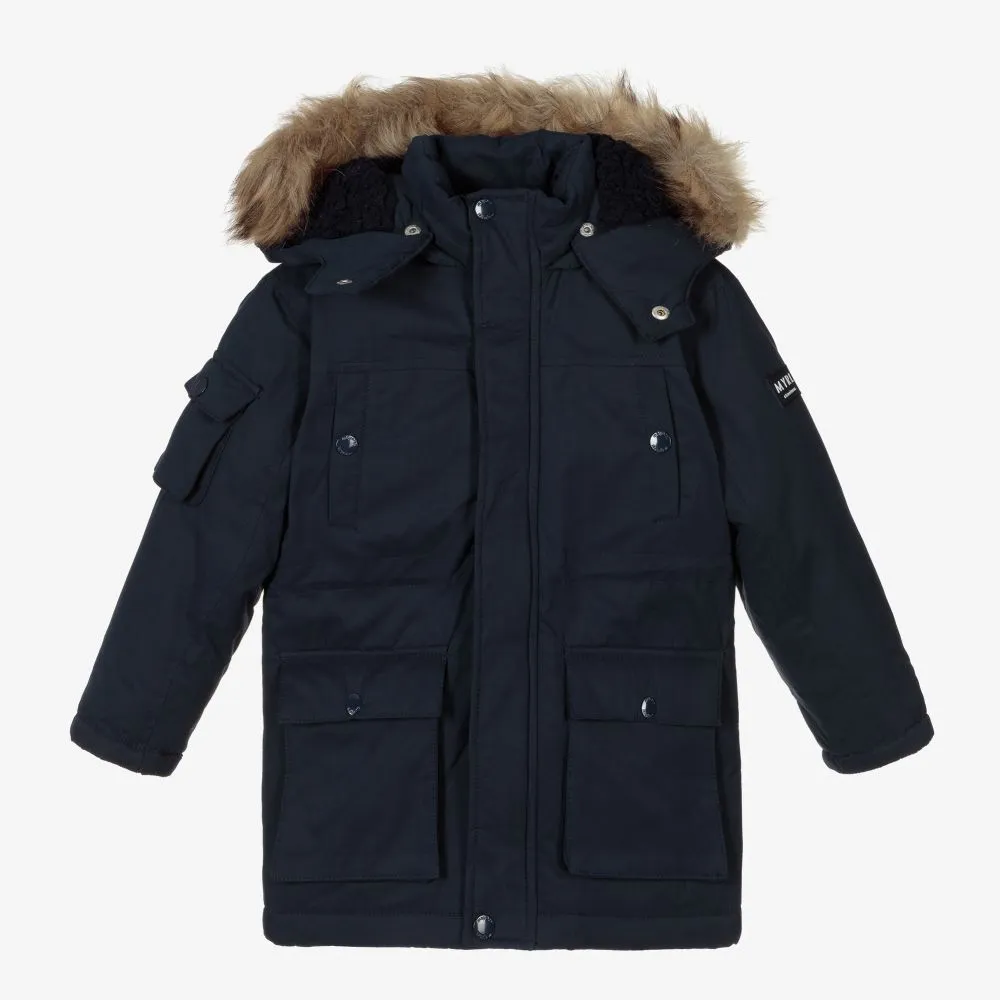 Boys Navy Blue Parka Coat