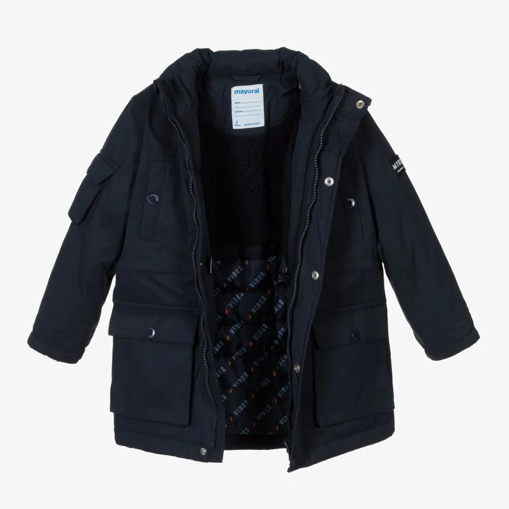 Boys Navy Blue Parka Coat