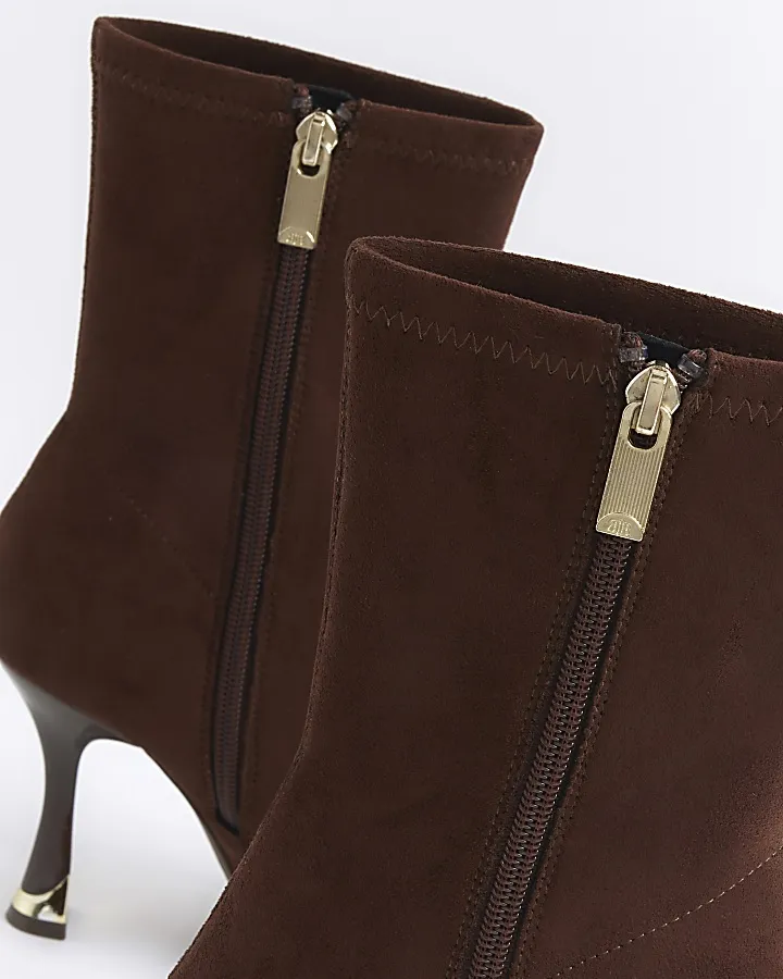 Brown Suedette Heeled Sock Boots