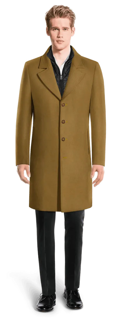 Camel Long Coat with contrasted Buttonthreads