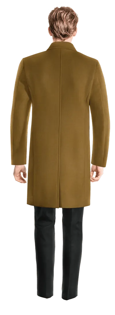 Camel Long Coat with contrasted Buttonthreads