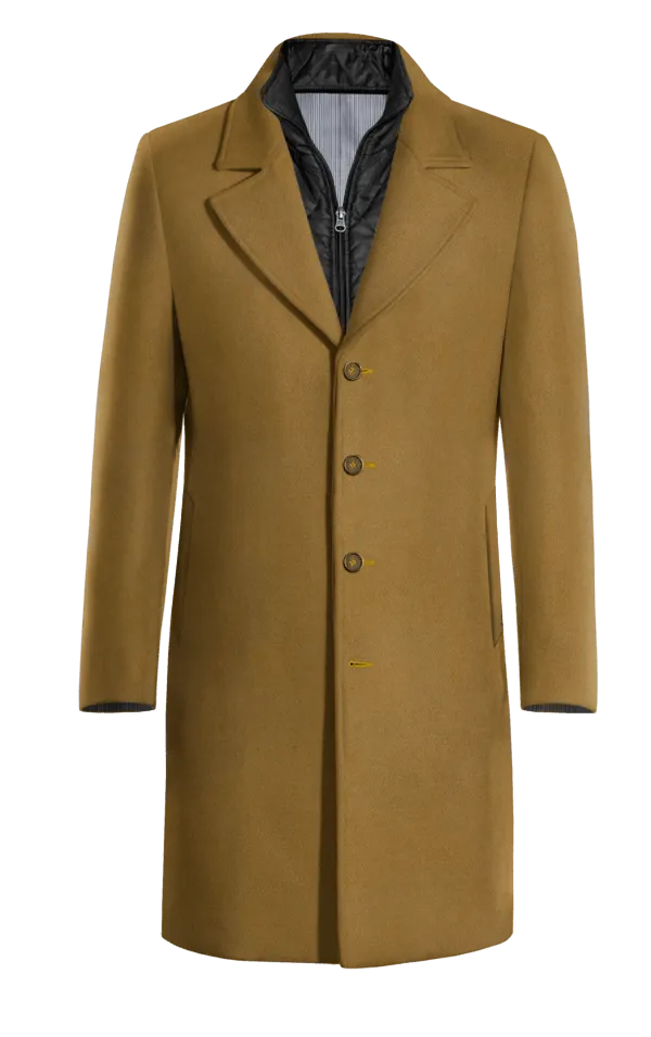 Camel Long Coat with contrasted Buttonthreads