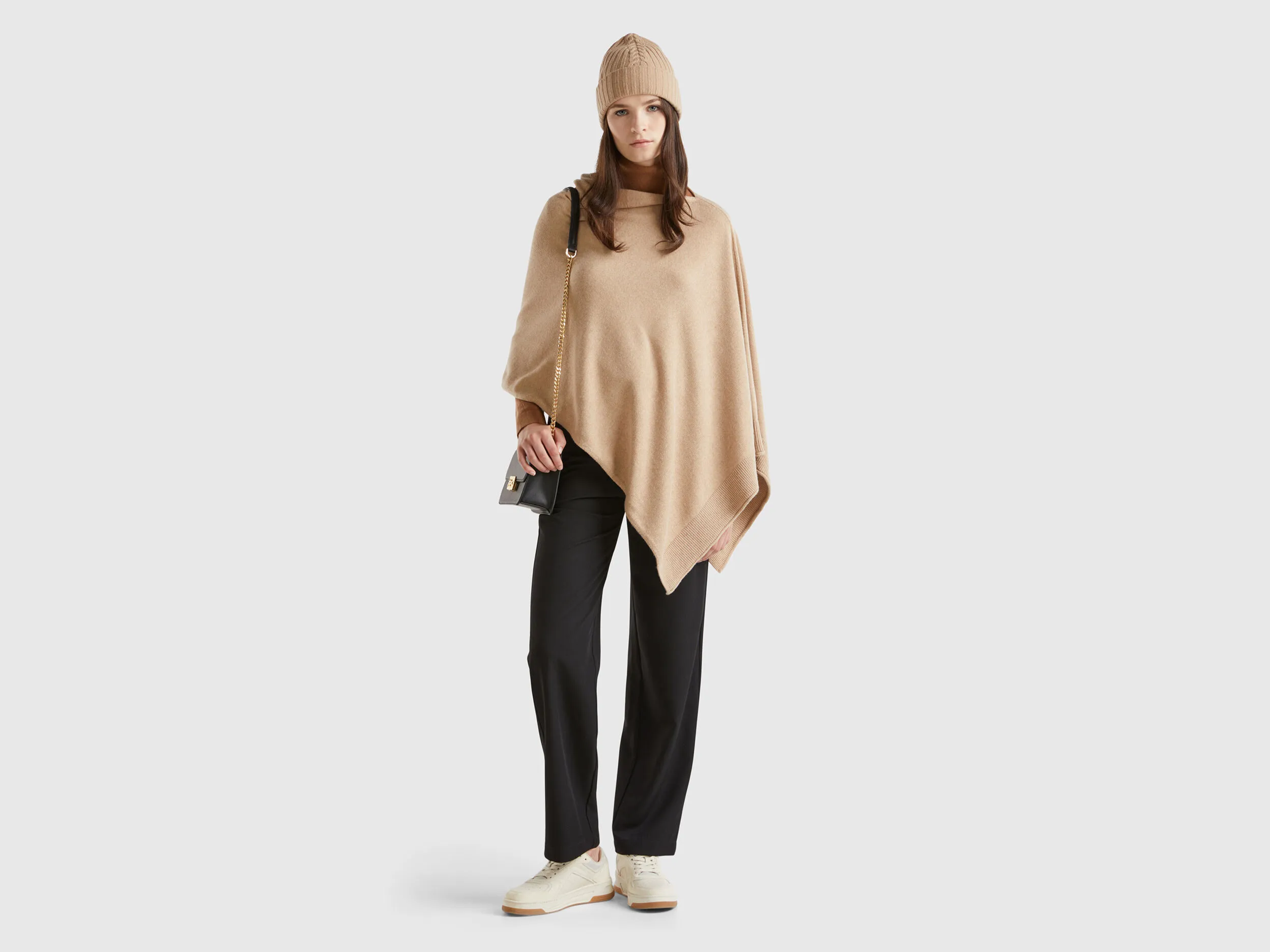 Cashmere blend poncho - Beige | Benetton