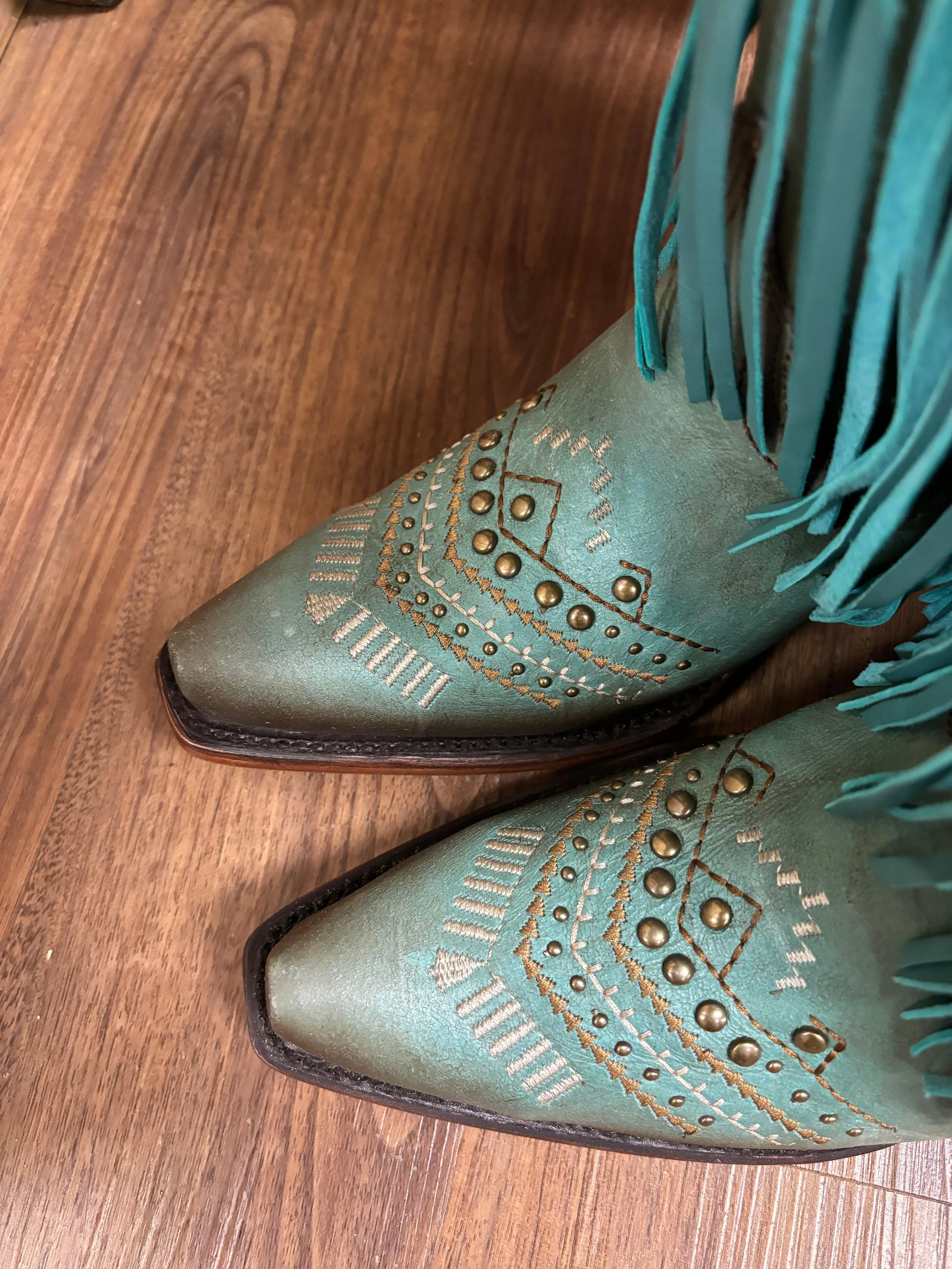 Corral Women's Turquoise Crystals & Studs Fringe Snip Toe Cowgirl Boots C4077