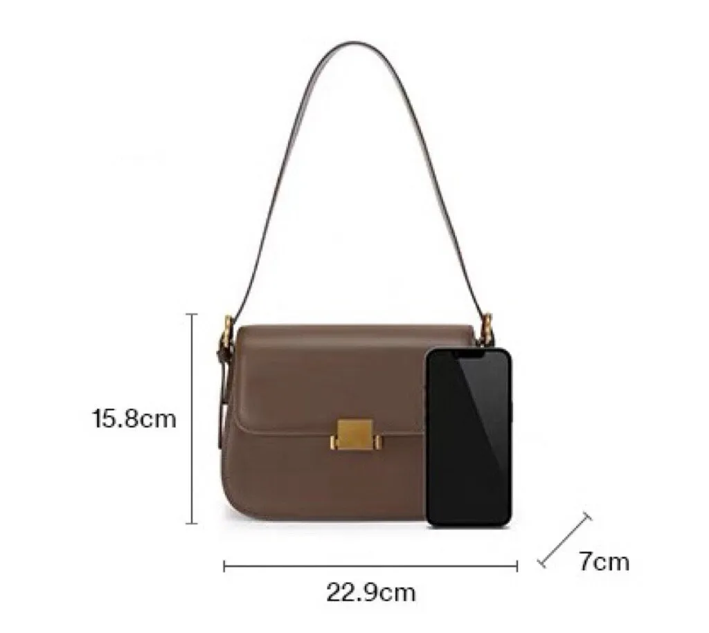 Cute Apricot, Brown, Black & Beige Minimalist Simple Slick Luxury Cowhide Leather Handbag for Women, Shoulder Bag, Messenger Bag