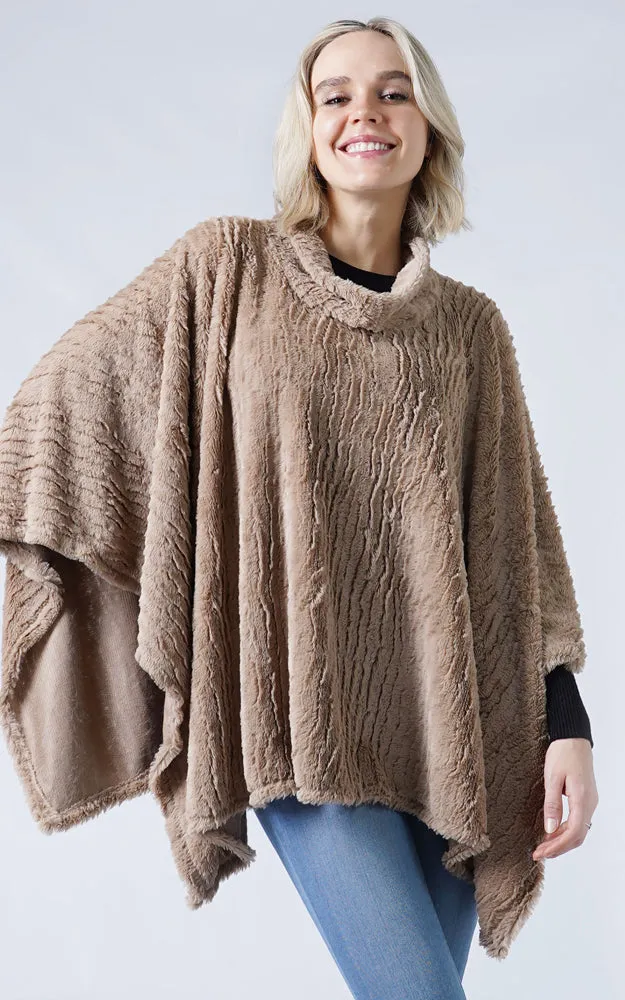 EAP8660 Stripe Pattern Faux Fur Poncho