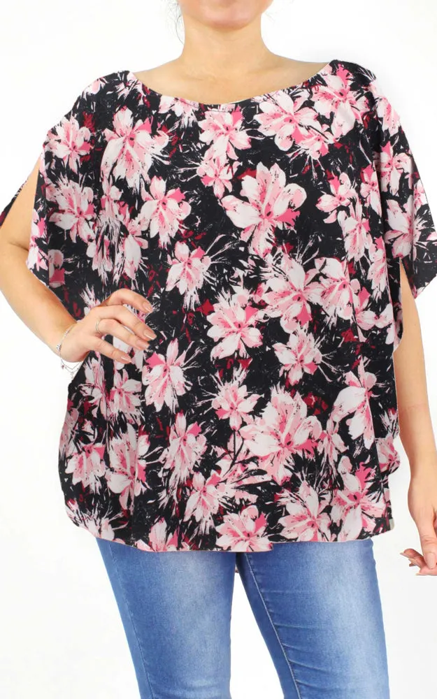 EPC10164 Flower Print Slit Round Poncho