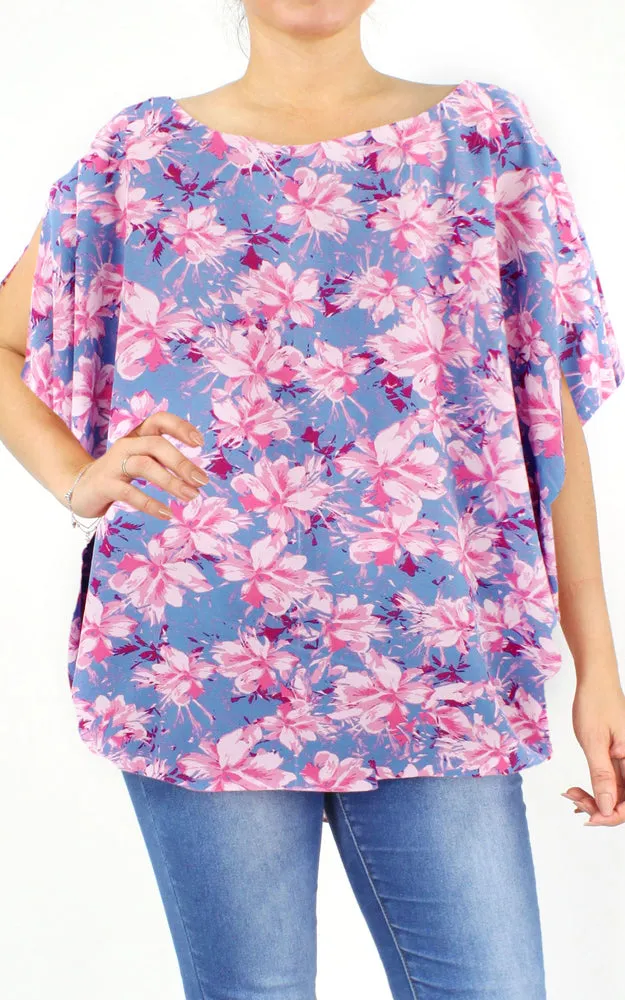 EPC10164 Flower Print Slit Round Poncho