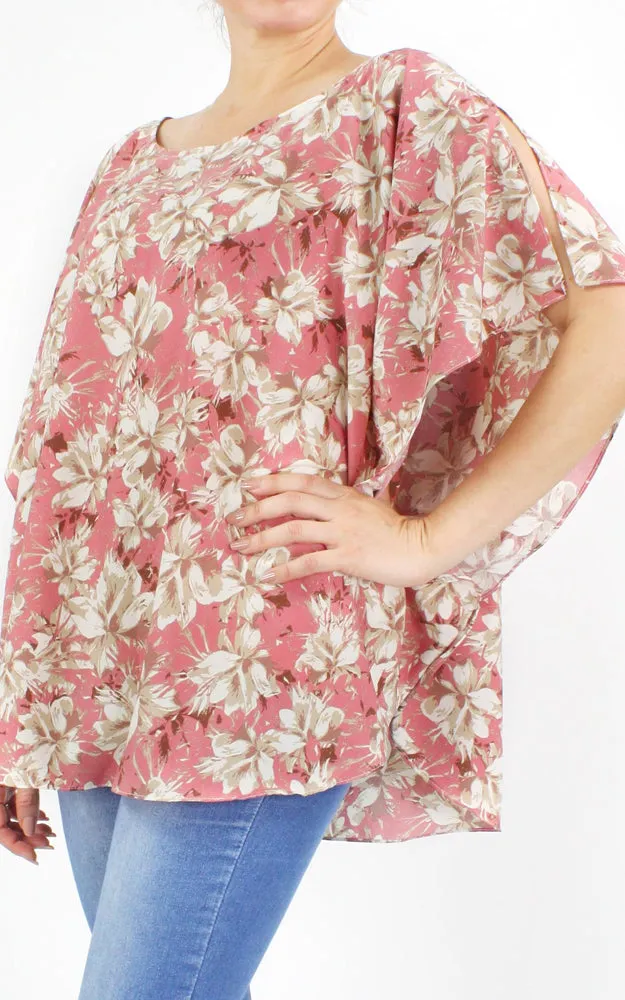 EPC10164 Flower Print Slit Round Poncho