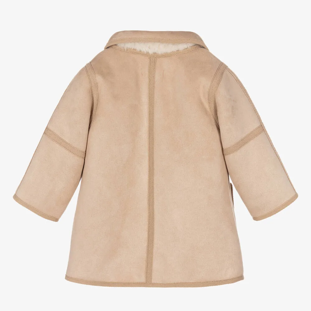 Girls Beige Faux Suede Coat