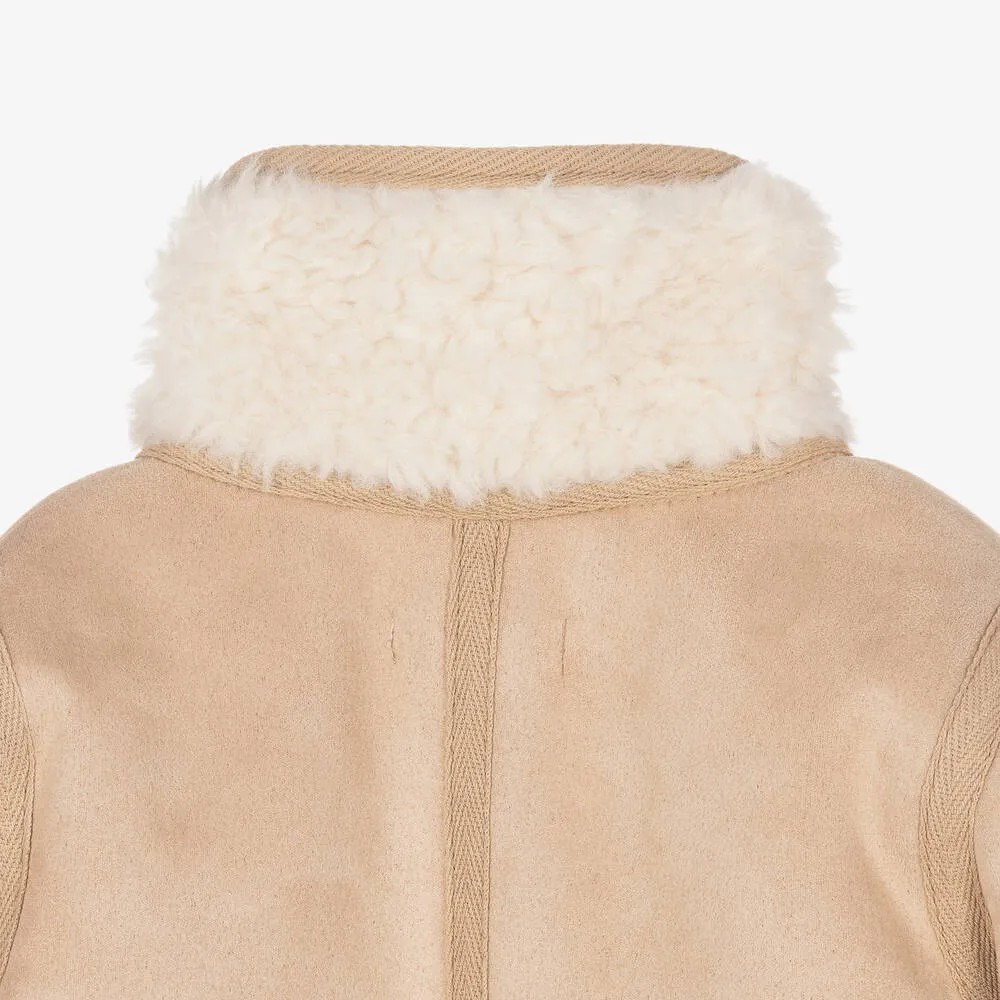 Girls Beige Faux Suede Coat