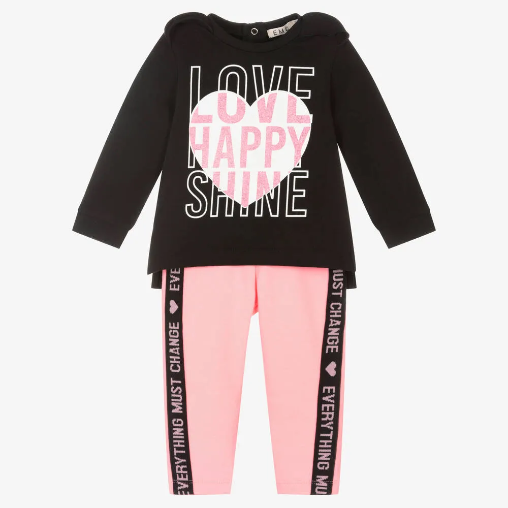 Girls Black & Pink Leggings Set