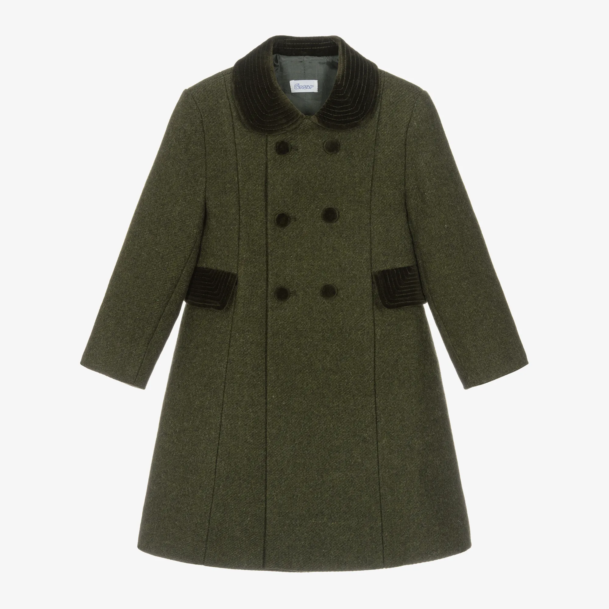 Girls Green Collared Wool Coat