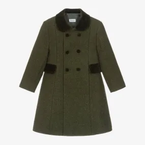 Girls Green Collared Wool Coat