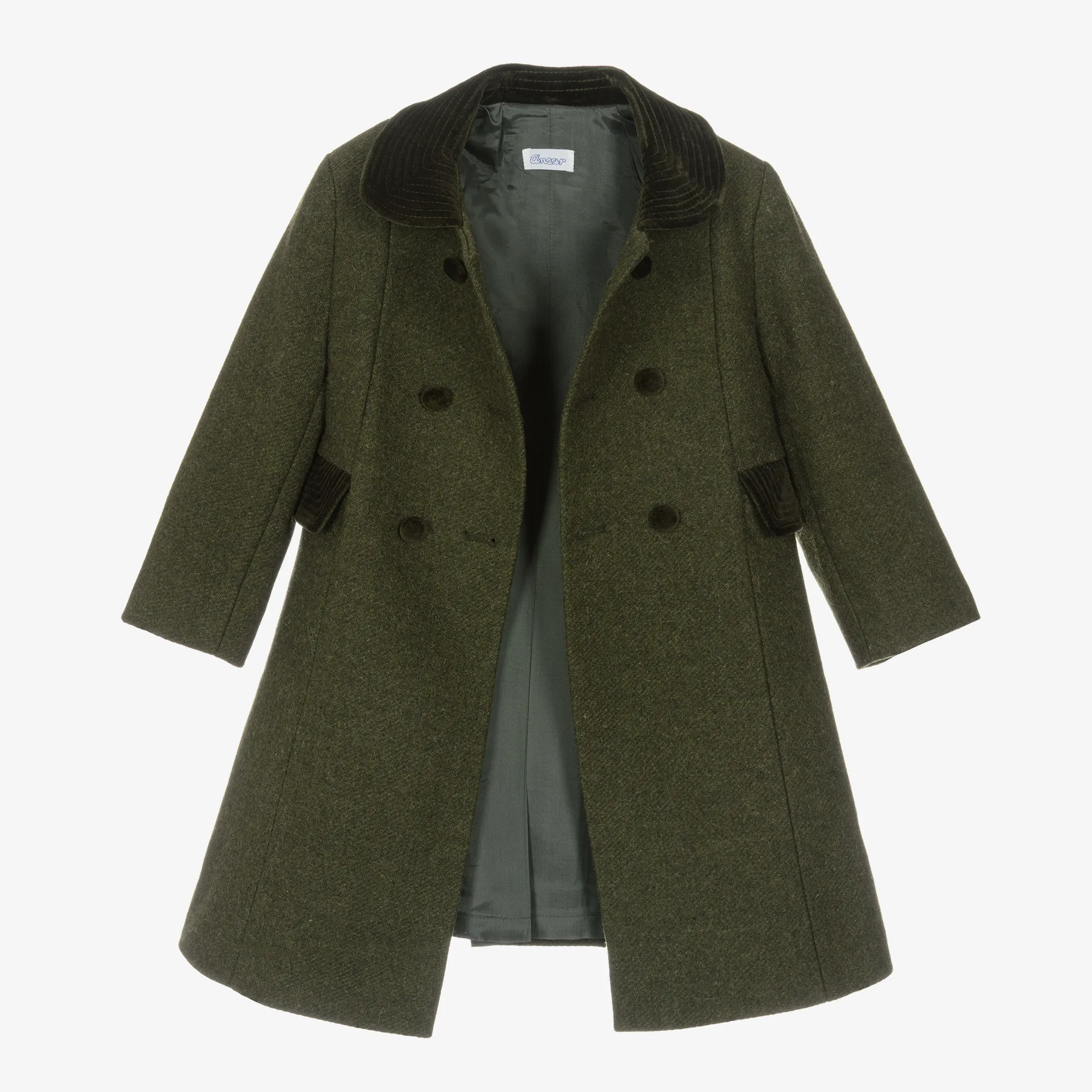 Girls Green Collared Wool Coat