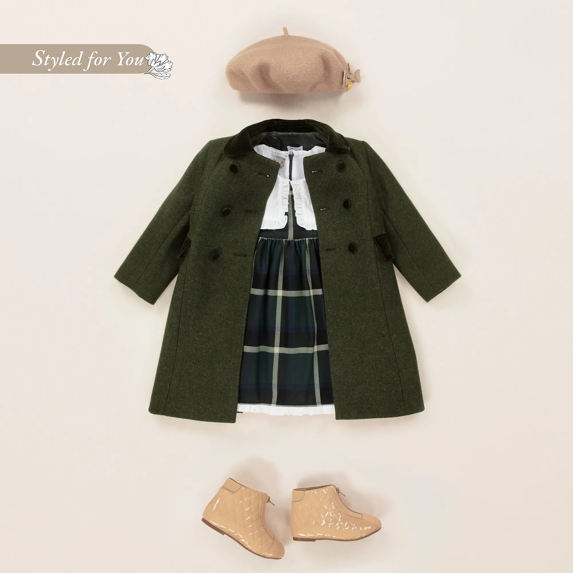 Girls Green Collared Wool Coat