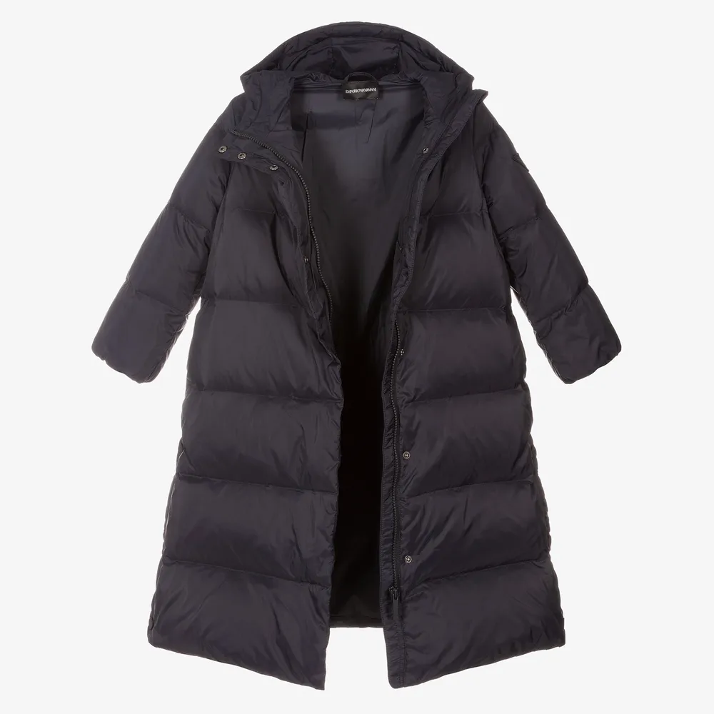 Girls Long Blue Puffer Coat