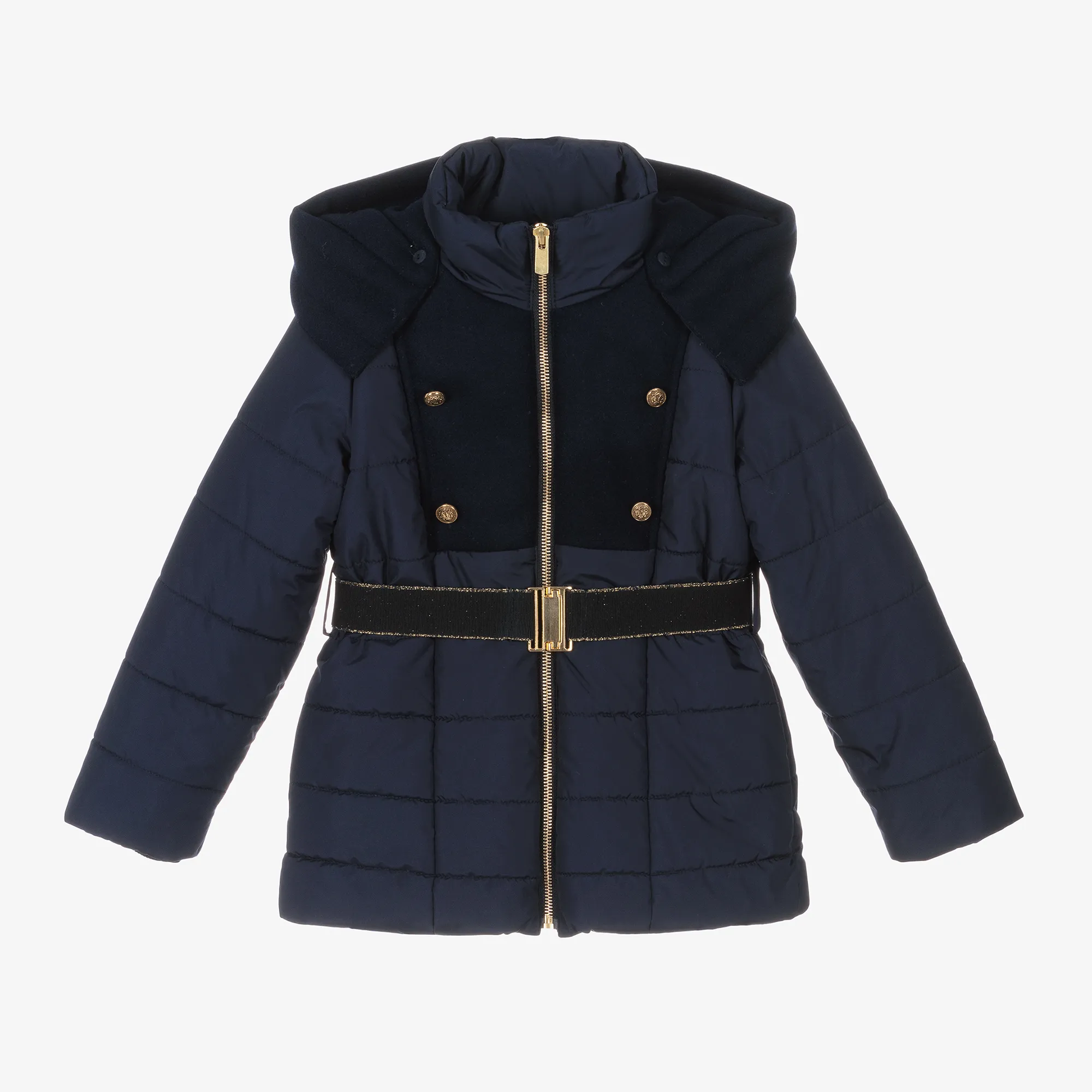 Girls Navy Blue Hooded Puffer Coat 