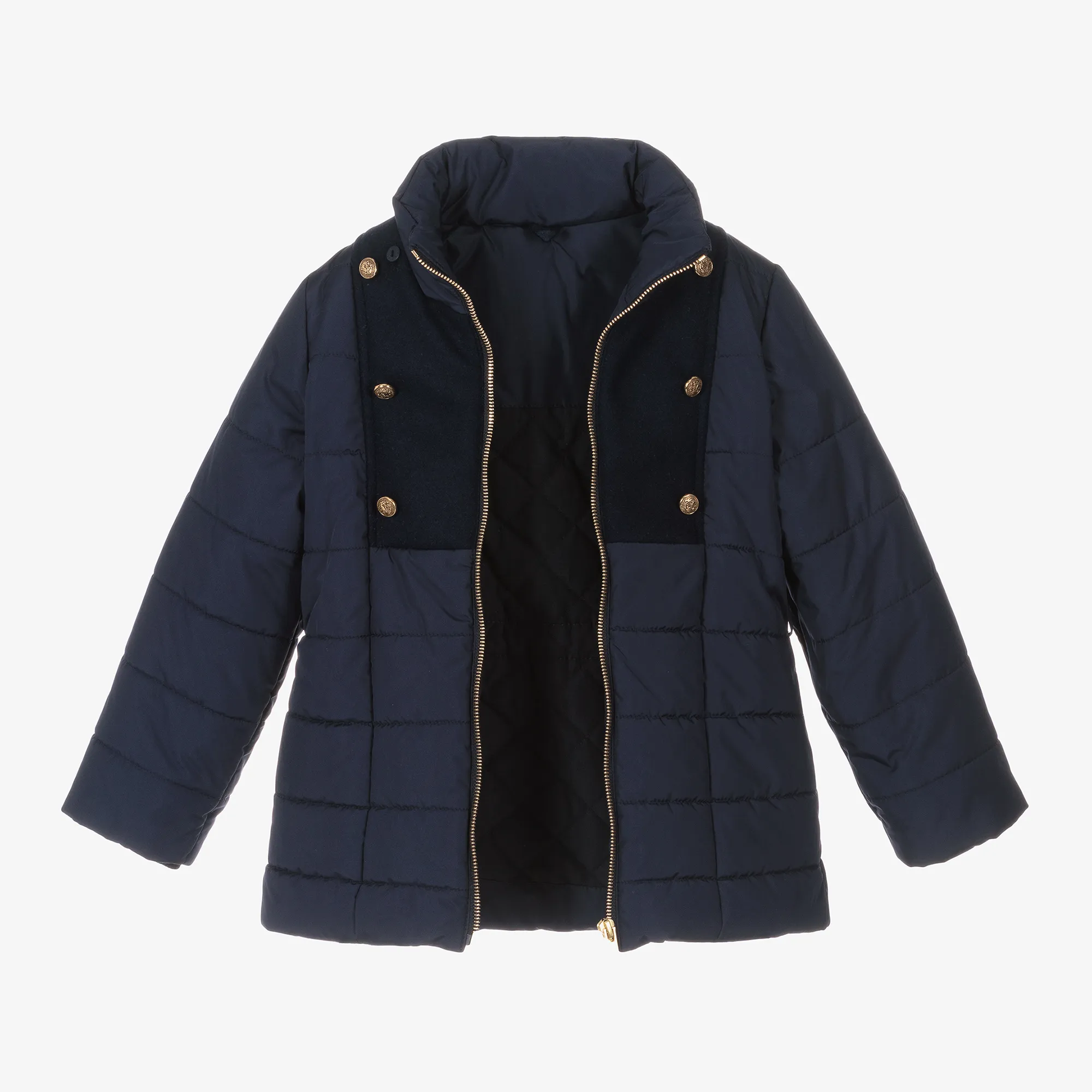 Girls Navy Blue Hooded Puffer Coat 