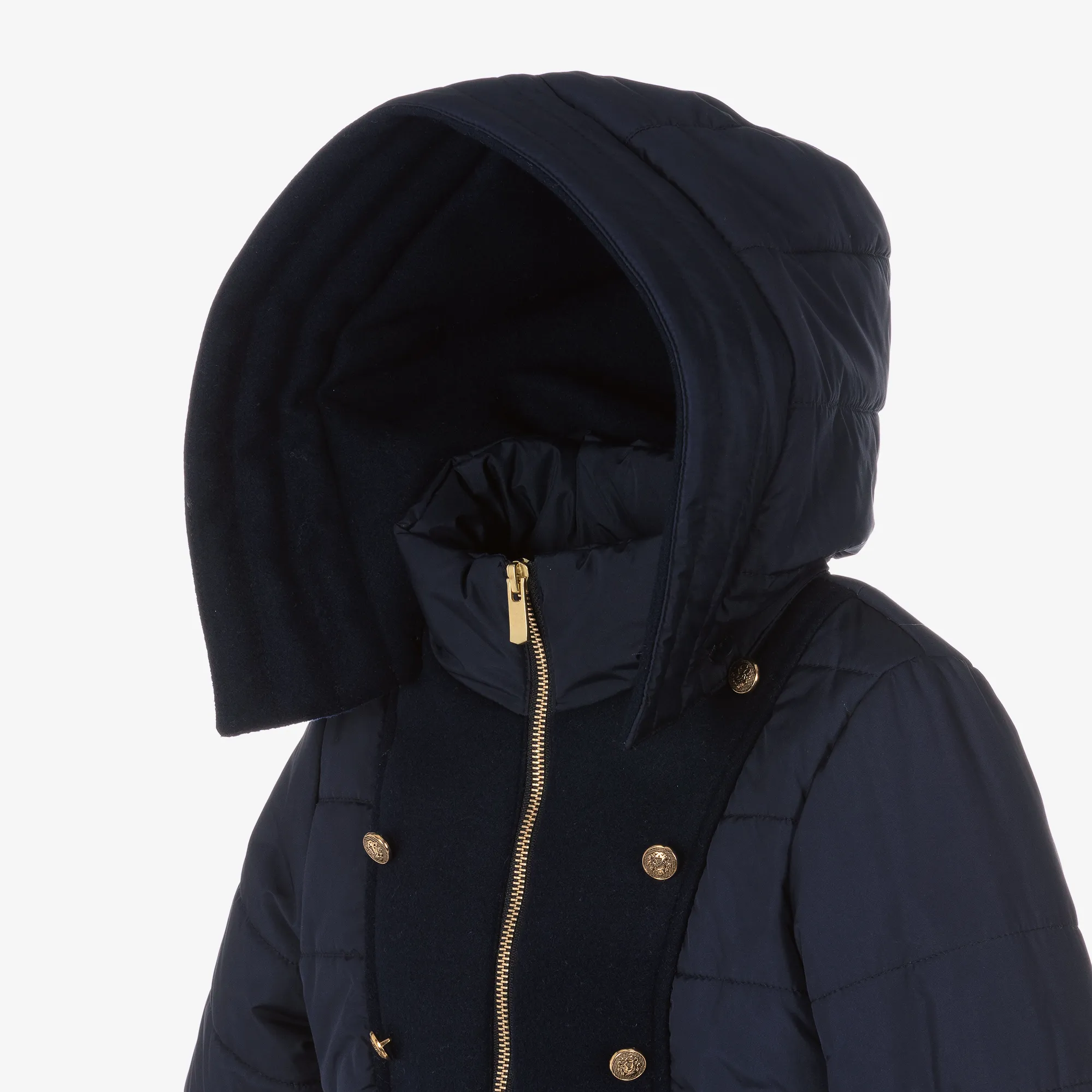 Girls Navy Blue Hooded Puffer Coat 