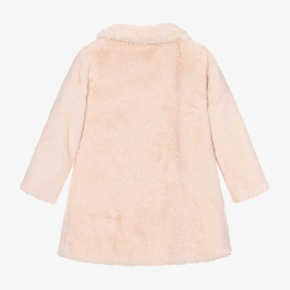 Girls Pink Faux Fur Bow Coat 