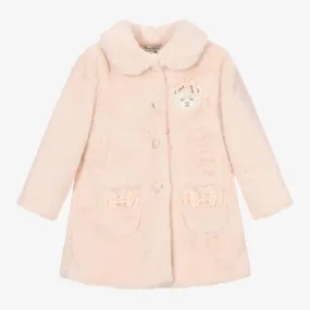 Girls Pink Faux Fur Bow Coat 