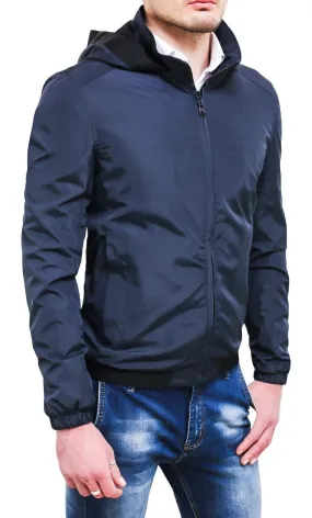 GIUBBOTTO GIACCA UOMO DIAMOND CASUAL BLU SCURO GIUBBINO MOTO PARKA CON CAPPUCCIO