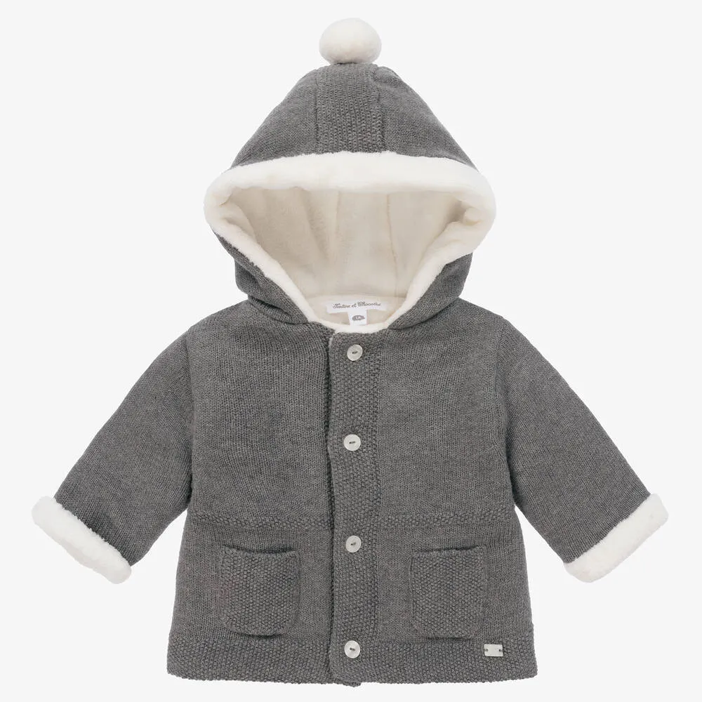 Grey Cotton Knit Baby Pram Coat