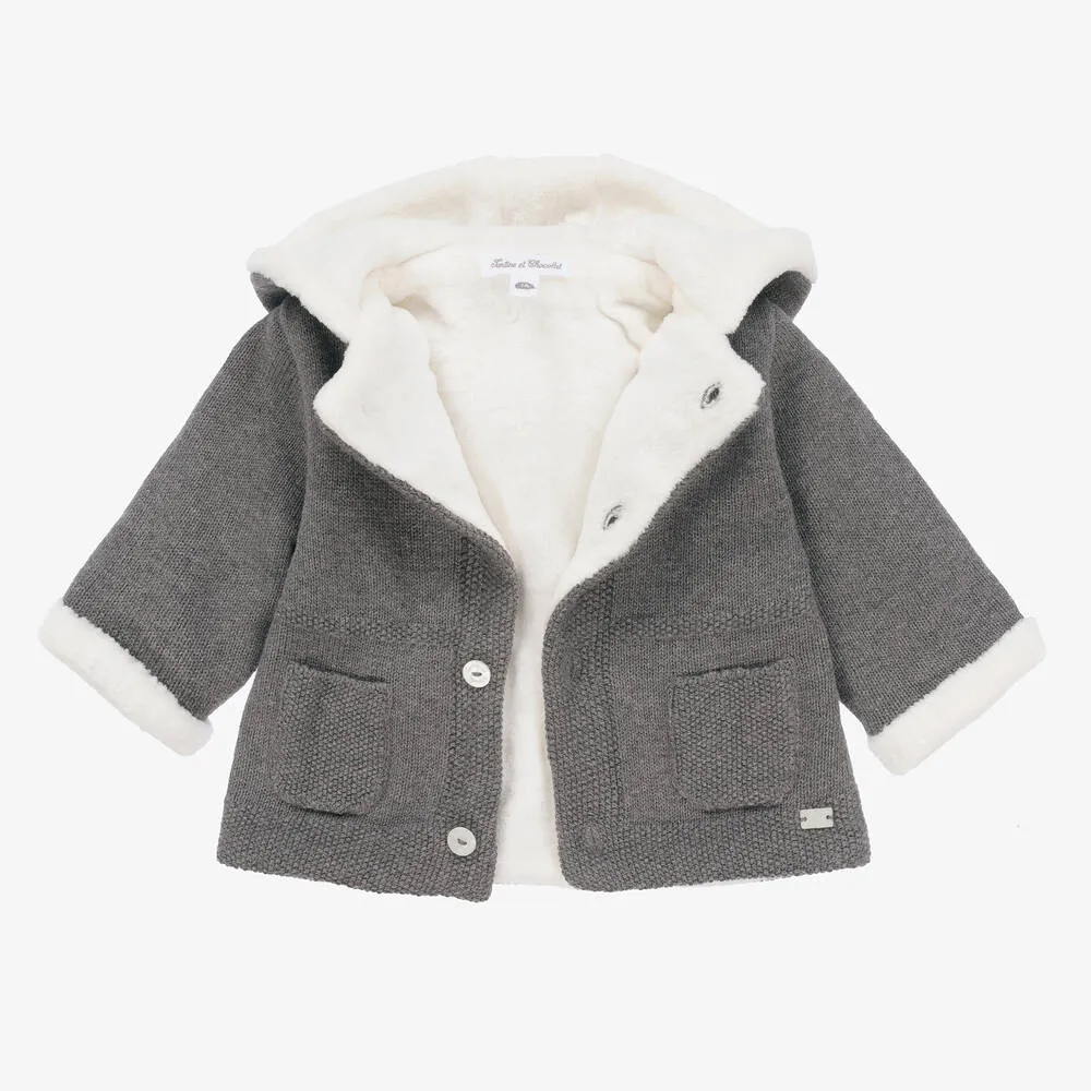 Grey Cotton Knit Baby Pram Coat