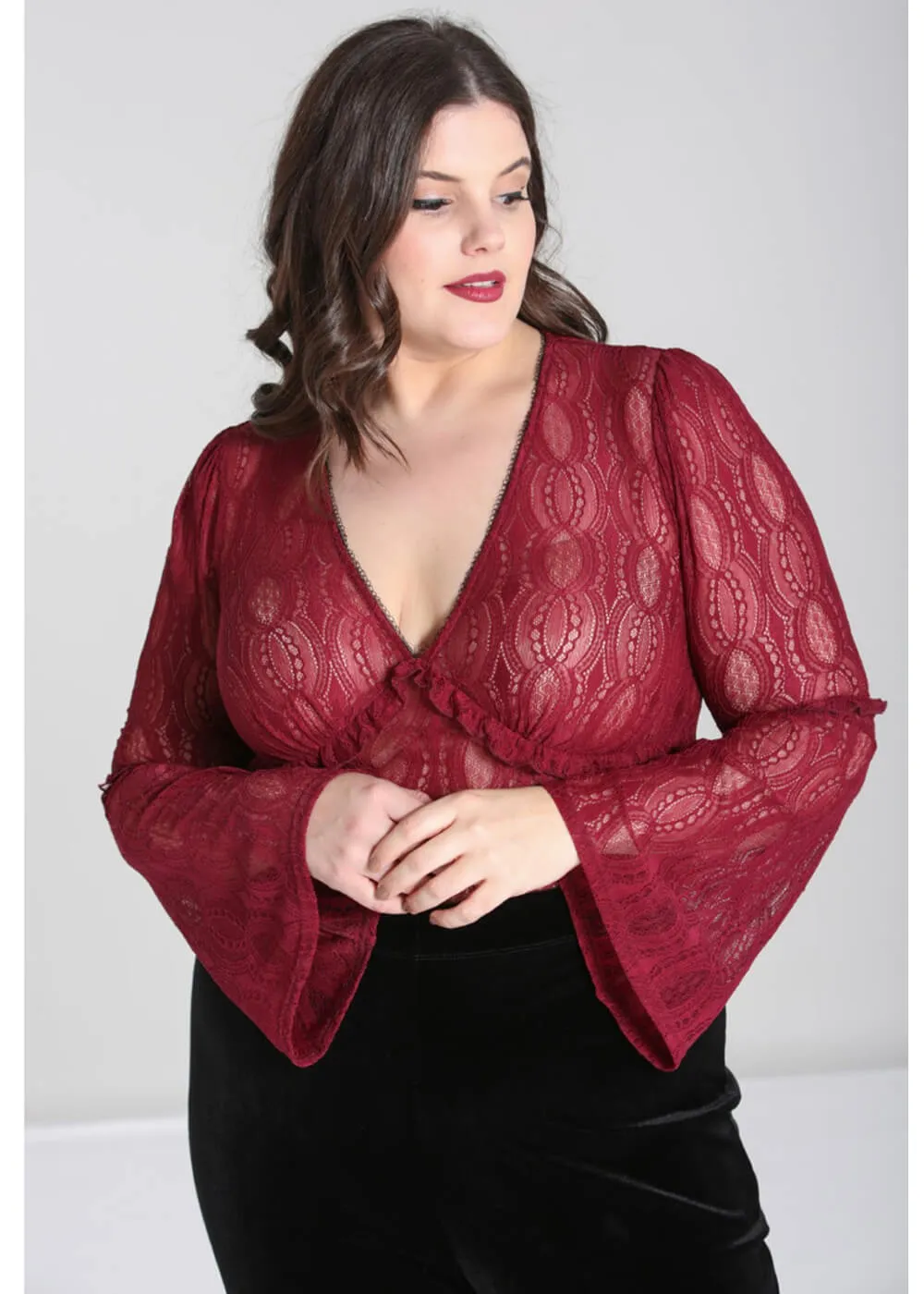 Hell Bunny Rhea Lace 70's Top Burgundy