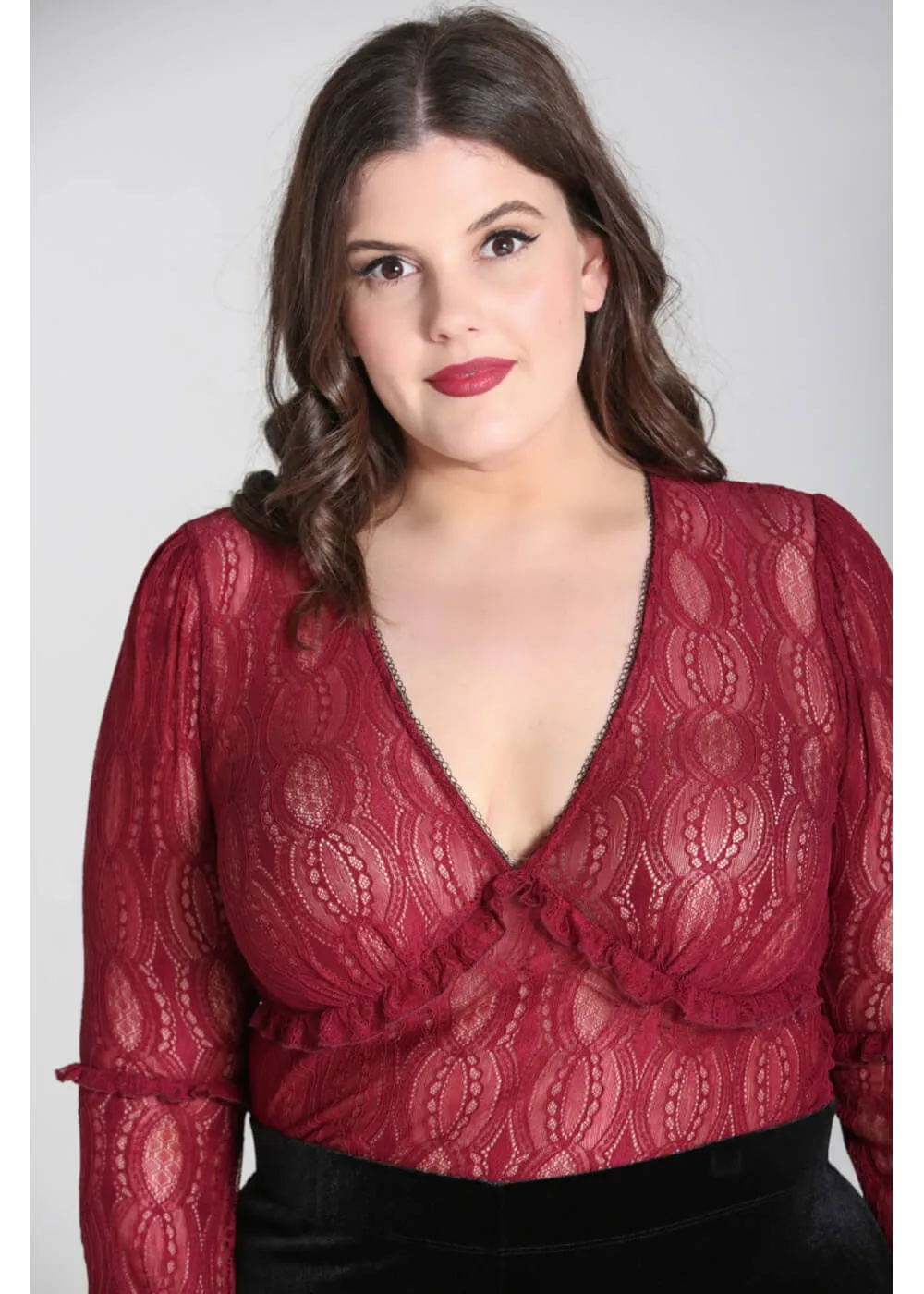 Hell Bunny Rhea Lace 70's Top Burgundy