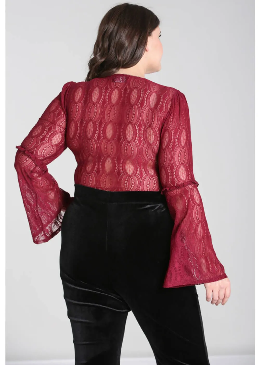 Hell Bunny Rhea Lace 70's Top Burgundy