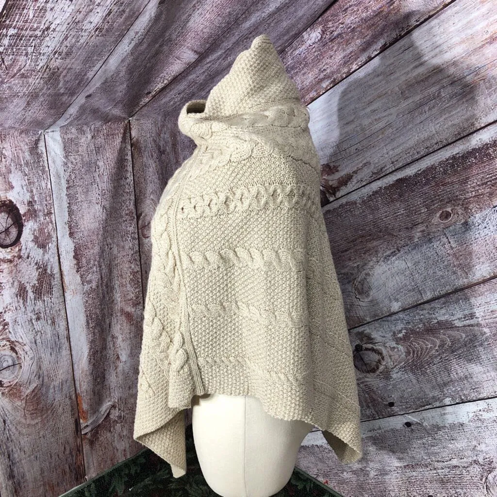 INIS CRAFTS BEIGE 100% MERINO WOOL BRAID KNIT PONCHO SZ S/M TCC